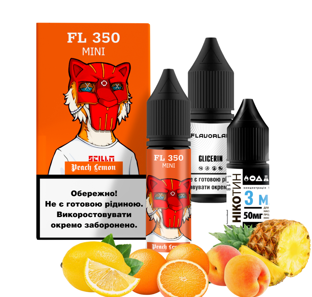 Набір Flavorlab FL 350 Mini 15 мл 50 мг Персик Ананас Апельсин Лимон Набір Flavorlab FL 350 Mini 15 мл 50 мг Персик Ананас Апельсин Лимон