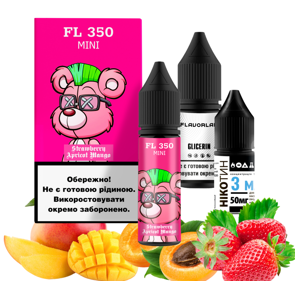 Набір Flavorlab FL 350 Mini 15 мл 50 мг Полуниця Абрикос Манго Набір Flavorlab FL 350 Mini 15 мл 50 мг Полуниця Абрикос Манго