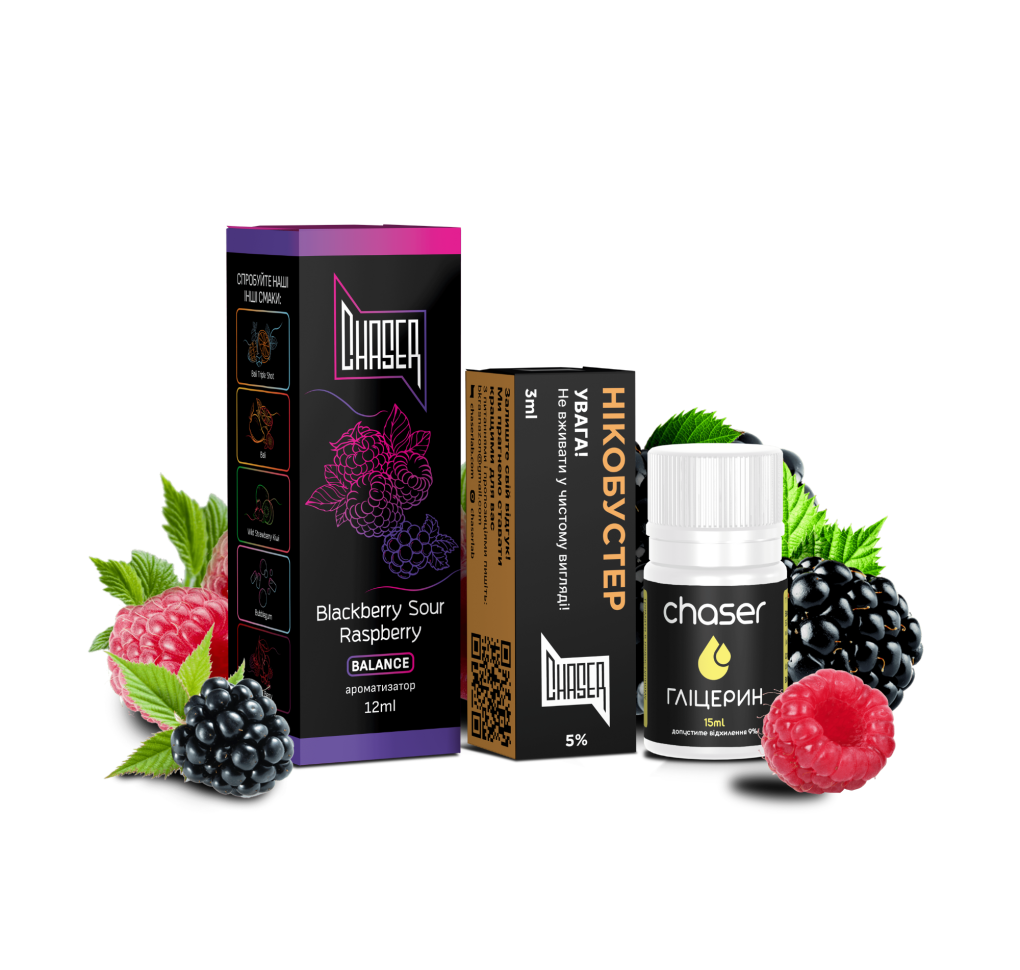 Набір Chaser Black 30 мл 65 мг BLACKBERRY SOUR RASPBERRY Набір Chaser Black 30 мл 65 мг BLACKBERRY SOUR RASPBERRY